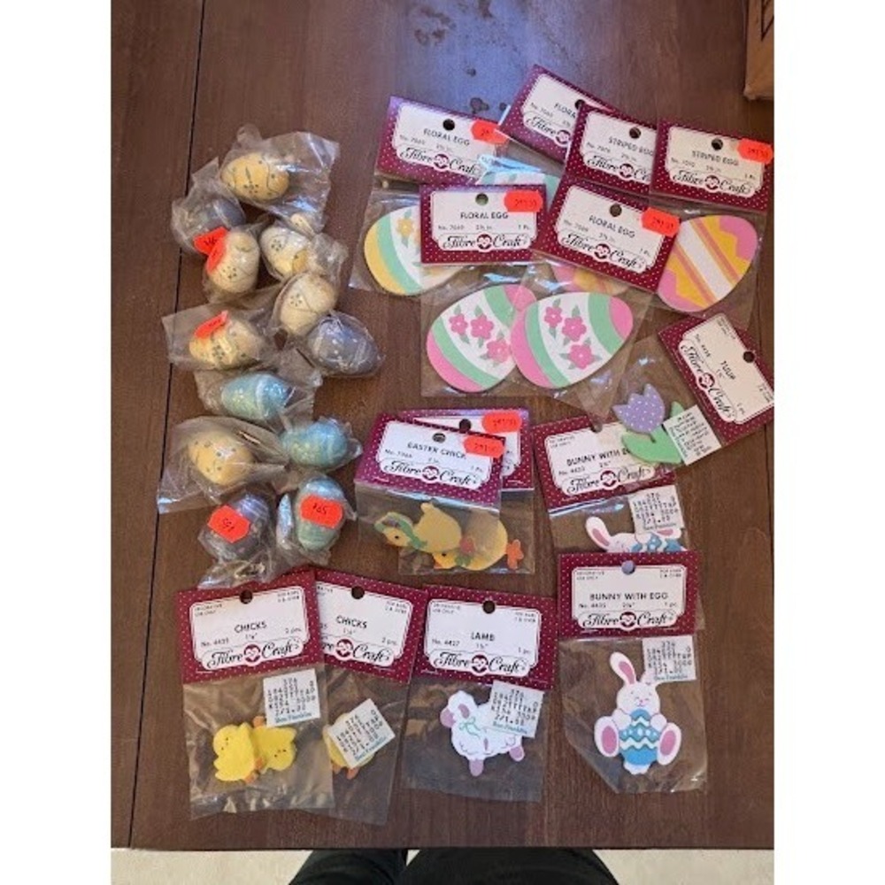 24‎ Wooden Shapes Fibre Craft Assorted Easter Theme Eggs Chicks Ducks Bunny